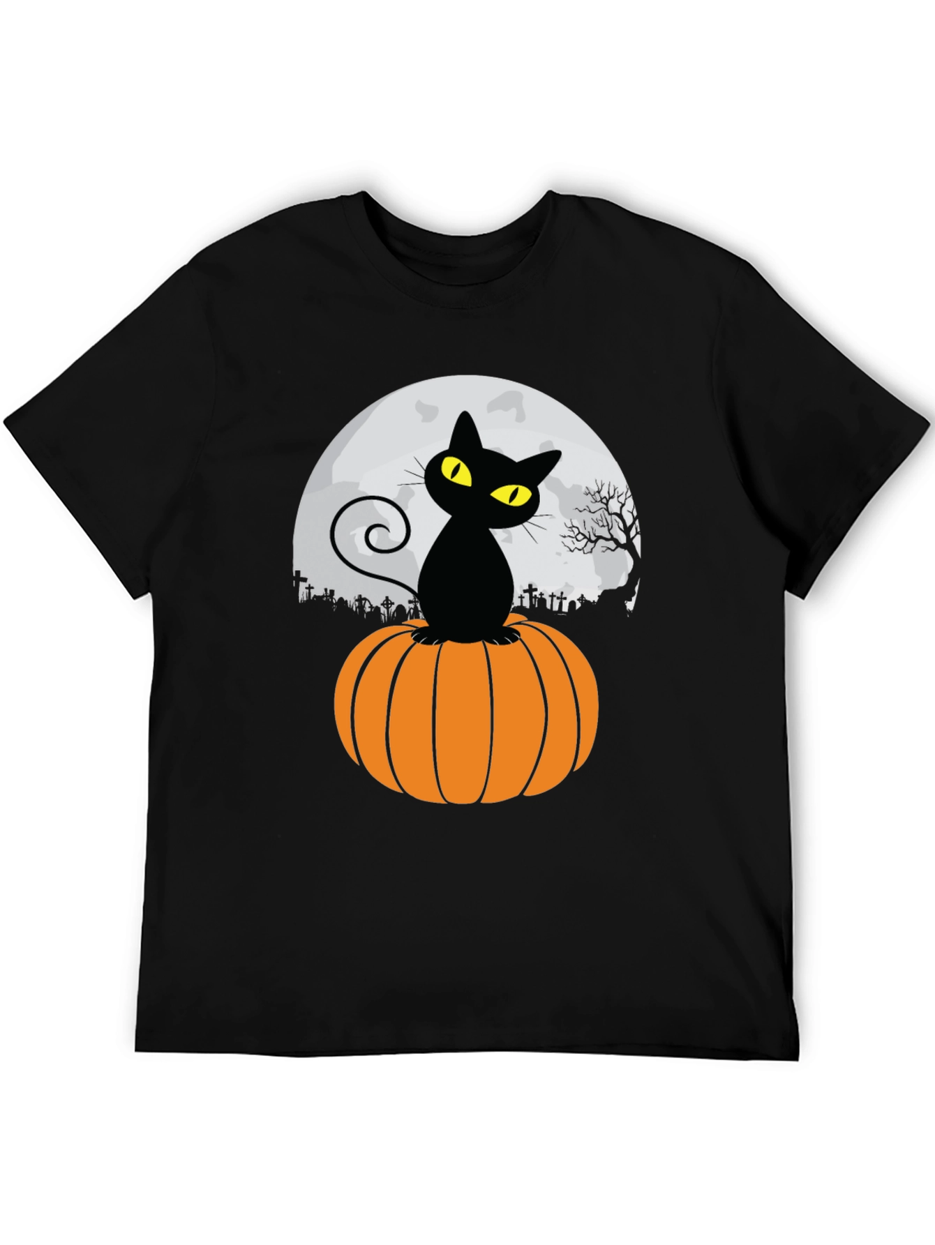 Halloween Black Cat Pumpkin Moon T-Shirt