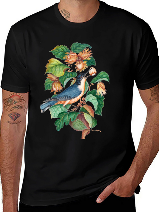 Bird and Nut T-Shirt - Nature Inspired Graphic Tee