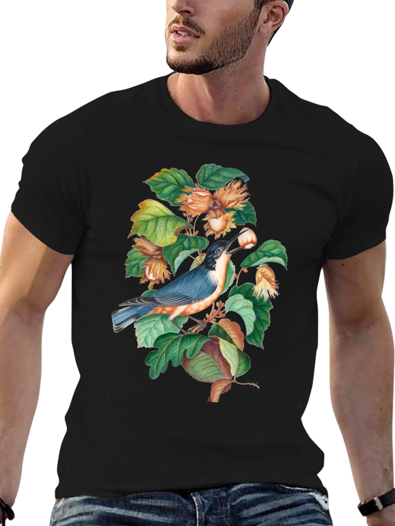 Bird and Nut T-Shirt - Nature Inspired Graphic Tee