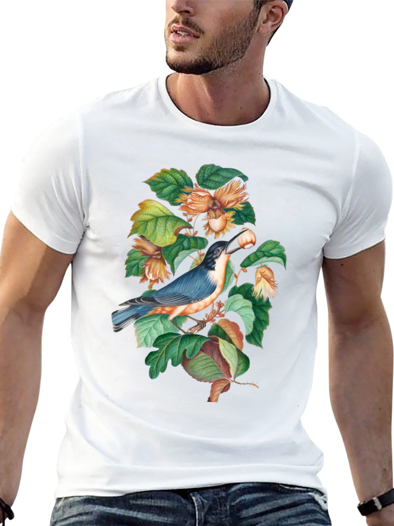 Bird and Nut T-Shirt - Nature Inspired Graphic Tee