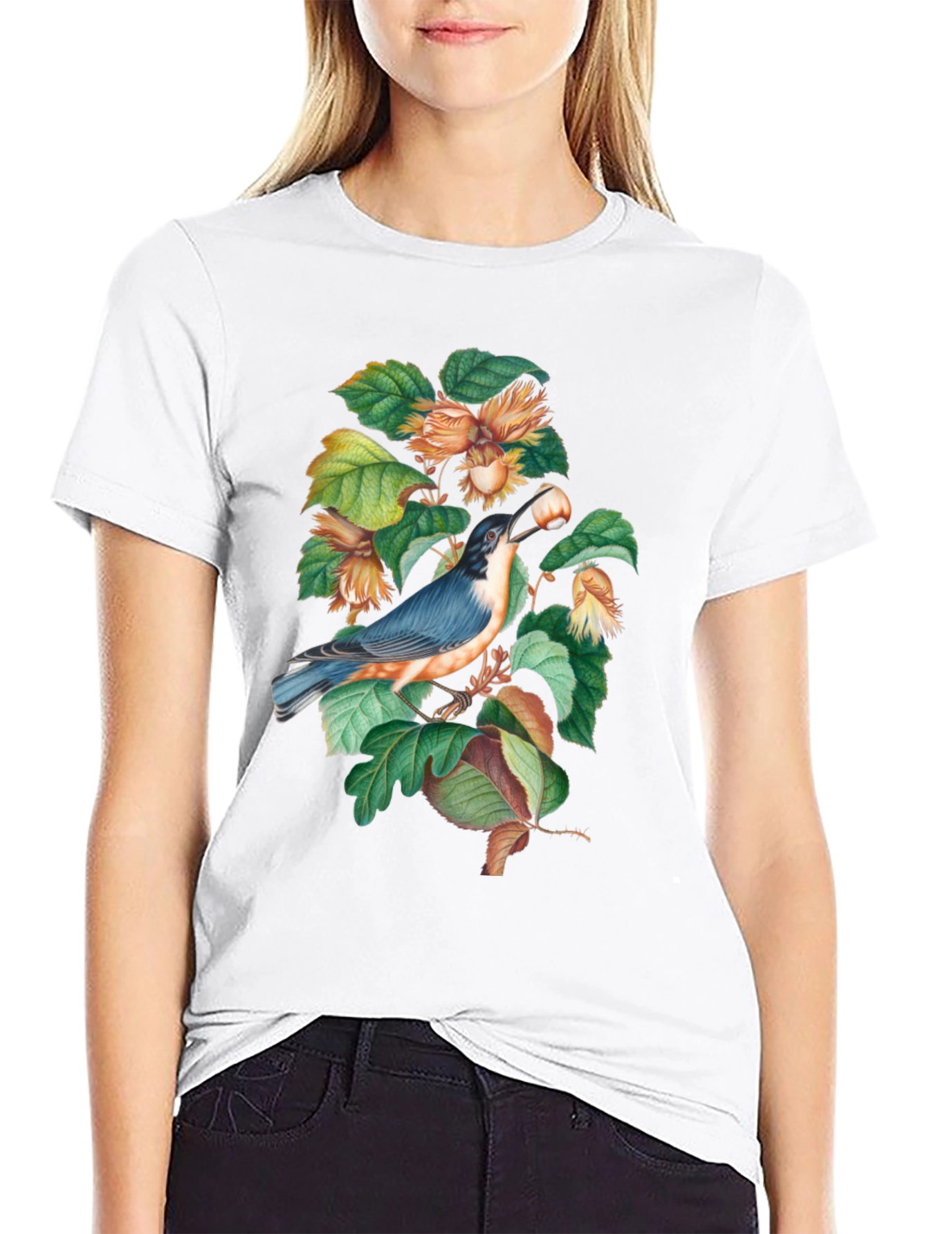 Bird and Nut T-Shirt - Nature Inspired Graphic Tee