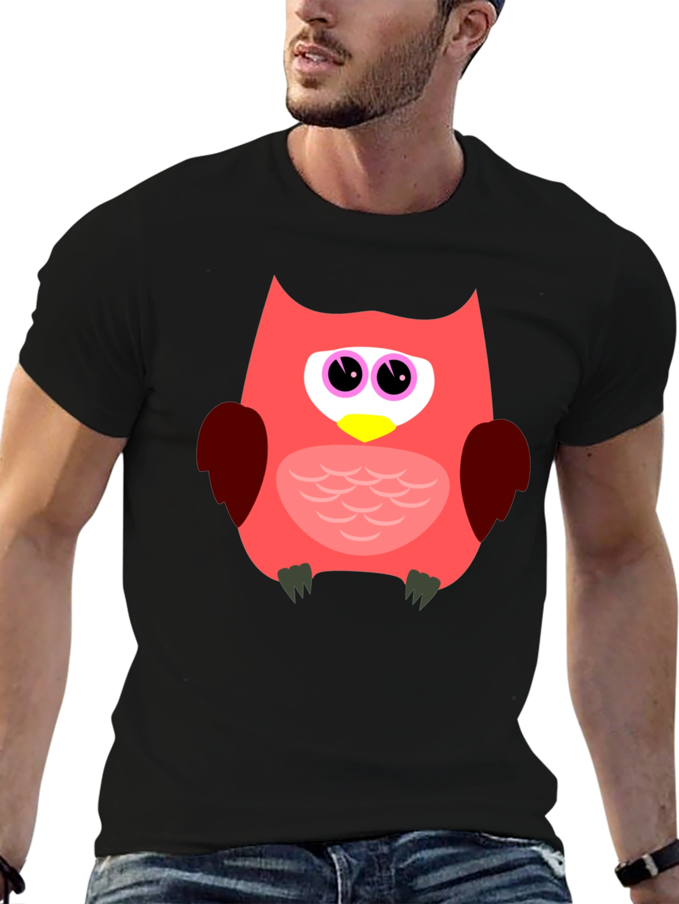 Fun Owl Graphic T-Shirt - Black Casual Tee