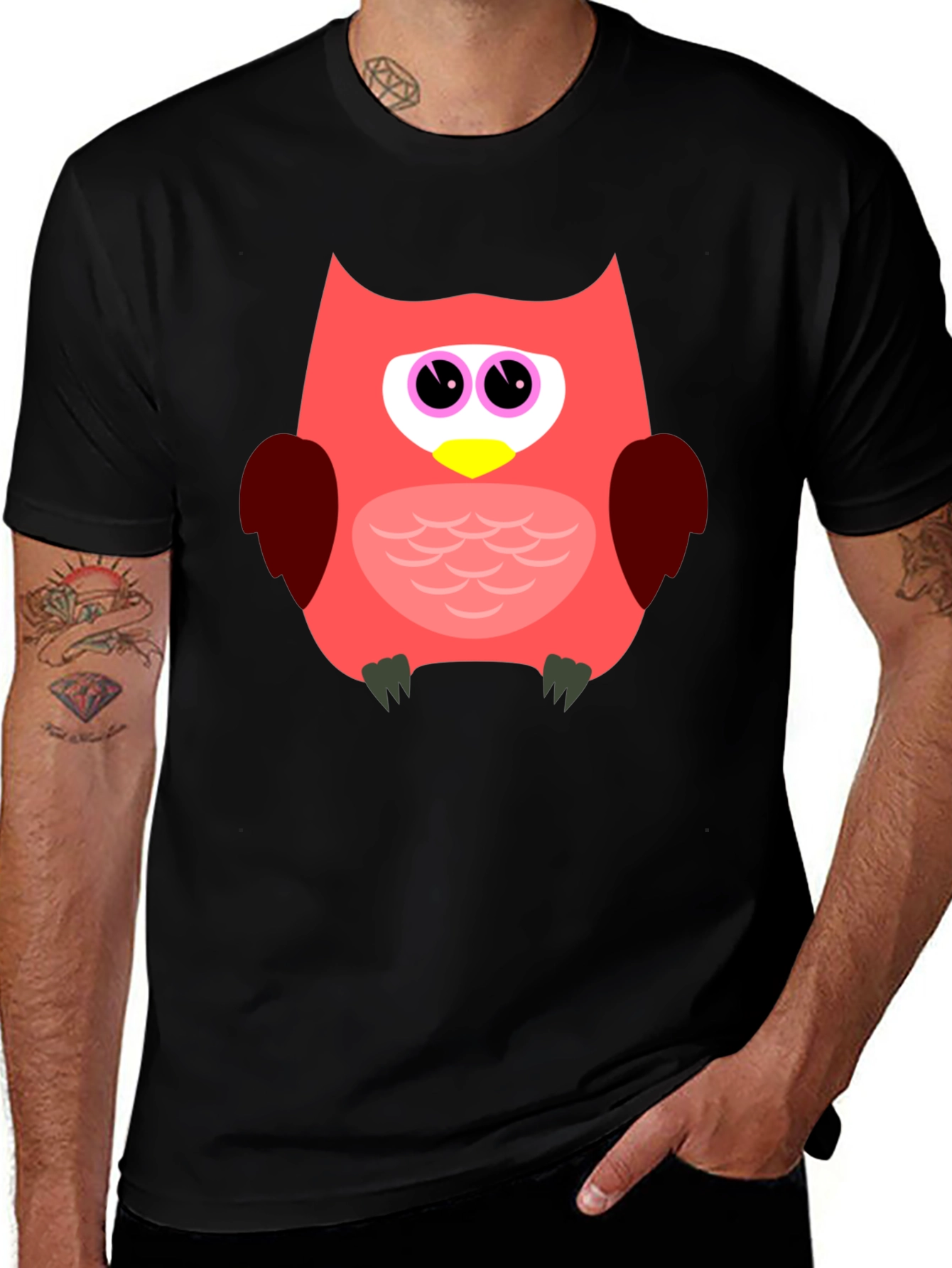 Fun Owl Graphic T-Shirt - Black Casual Tee