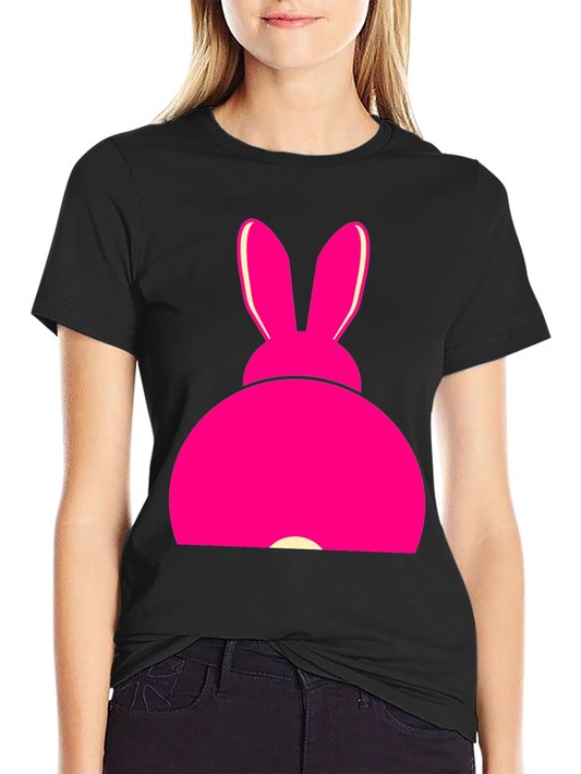 Pink Bunny Graphic Tee - Black Cotton T-Shirt