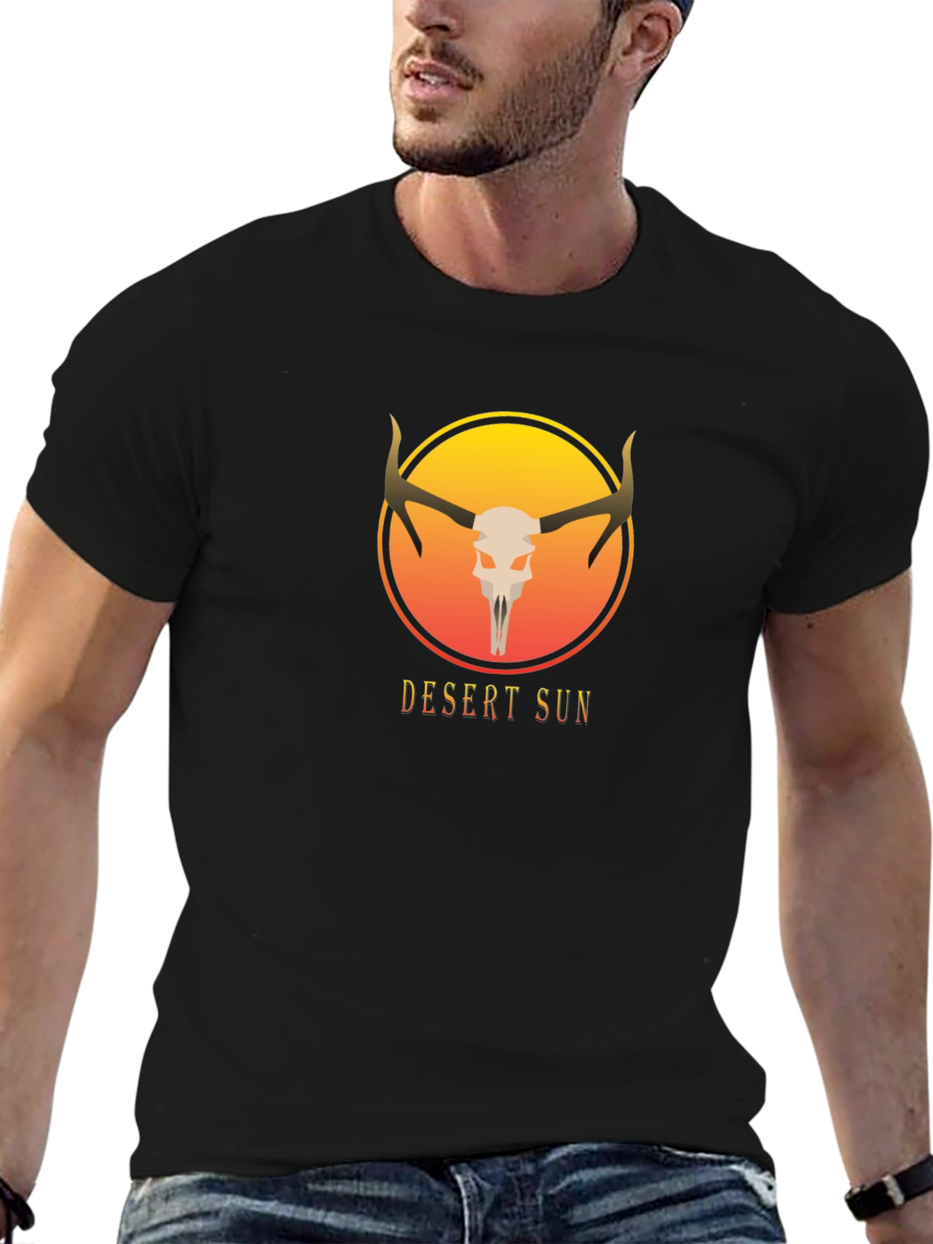 Desert Sun Skull Graphic Tee - Unisex Black T-Shirt