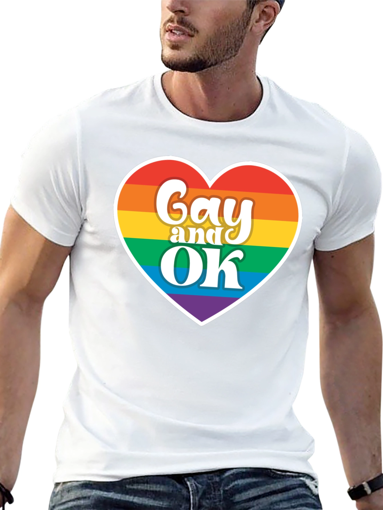 Gay and OK Rainbow Heart T-Shirt - Pride Apparel
