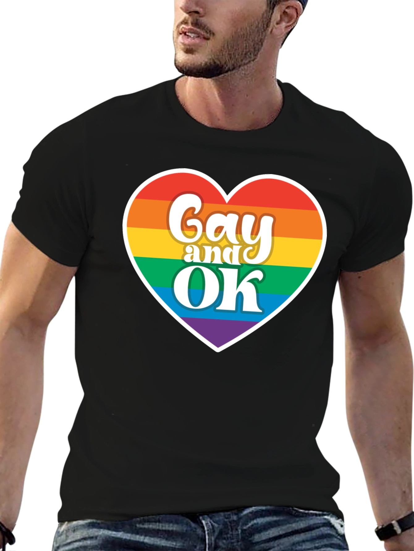 Gay and OK Rainbow Heart T-Shirt - Pride Apparel