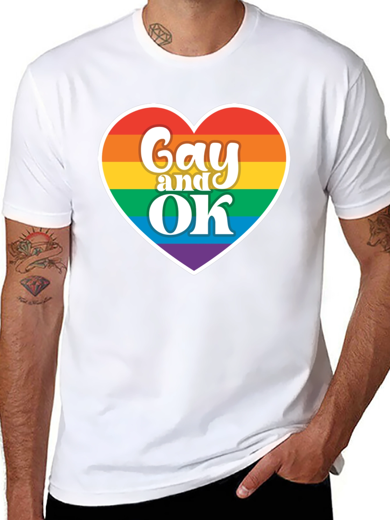 Gay and OK Rainbow Heart T-Shirt - Pride Apparel
