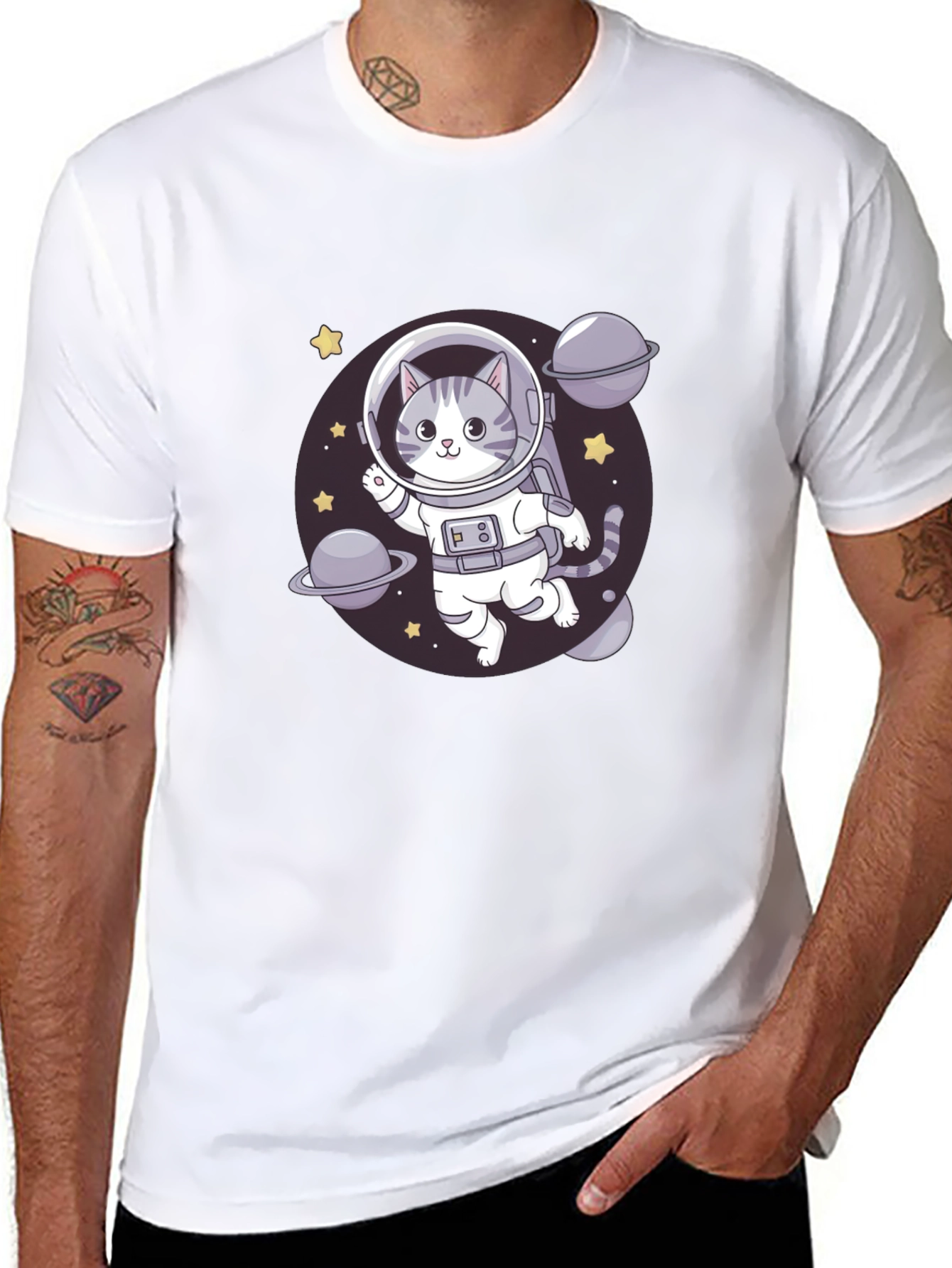 Cat Astronaut Black T-Shirt