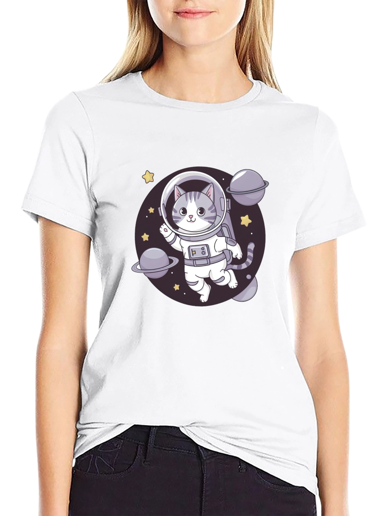 Cat Astronaut Black T-Shirt
