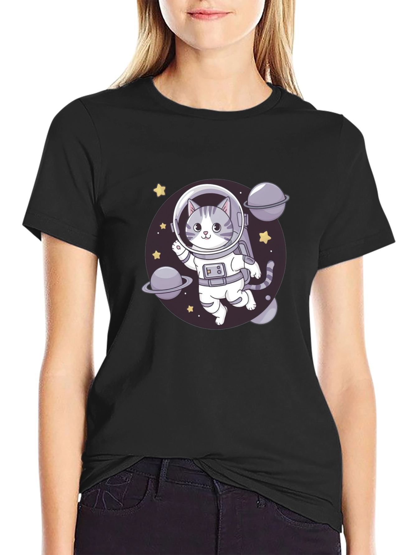 Cat Astronaut Black T-Shirt
