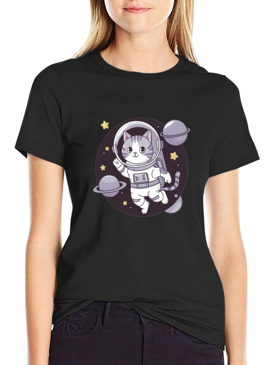 Cat Astronaut Black T-Shirt