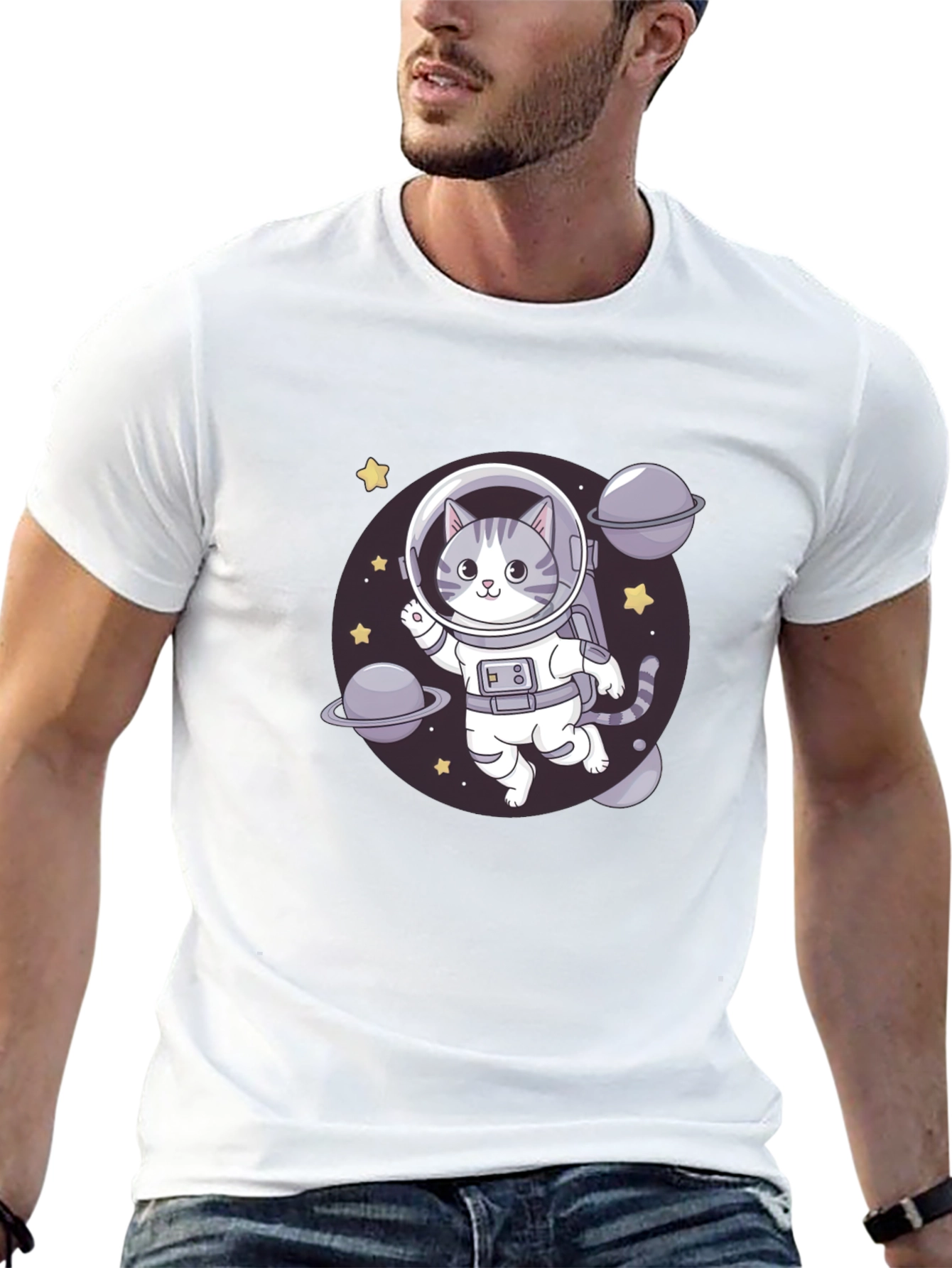 Cat Astronaut Black T-Shirt