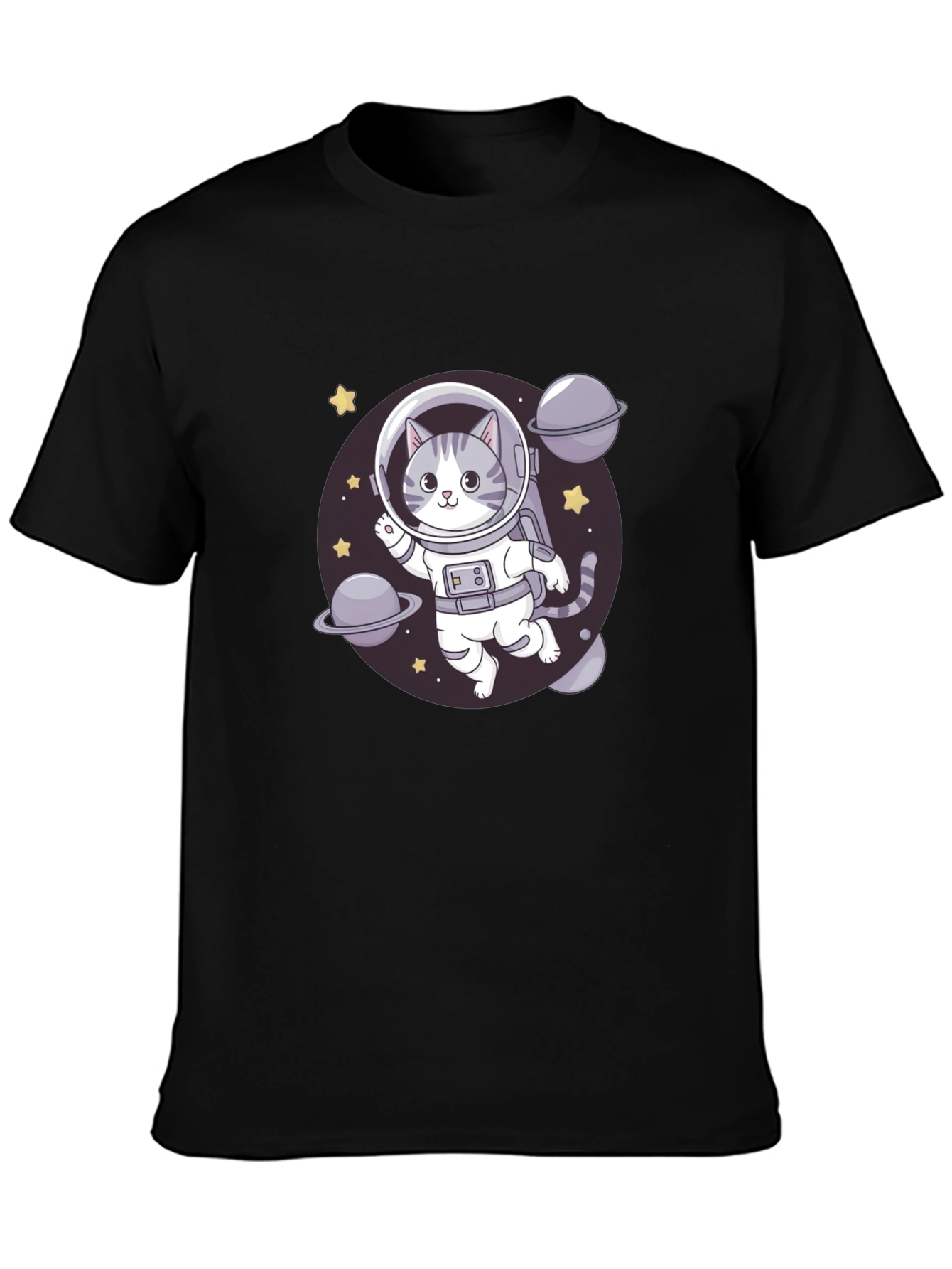 Cat Astronaut Black T-Shirt