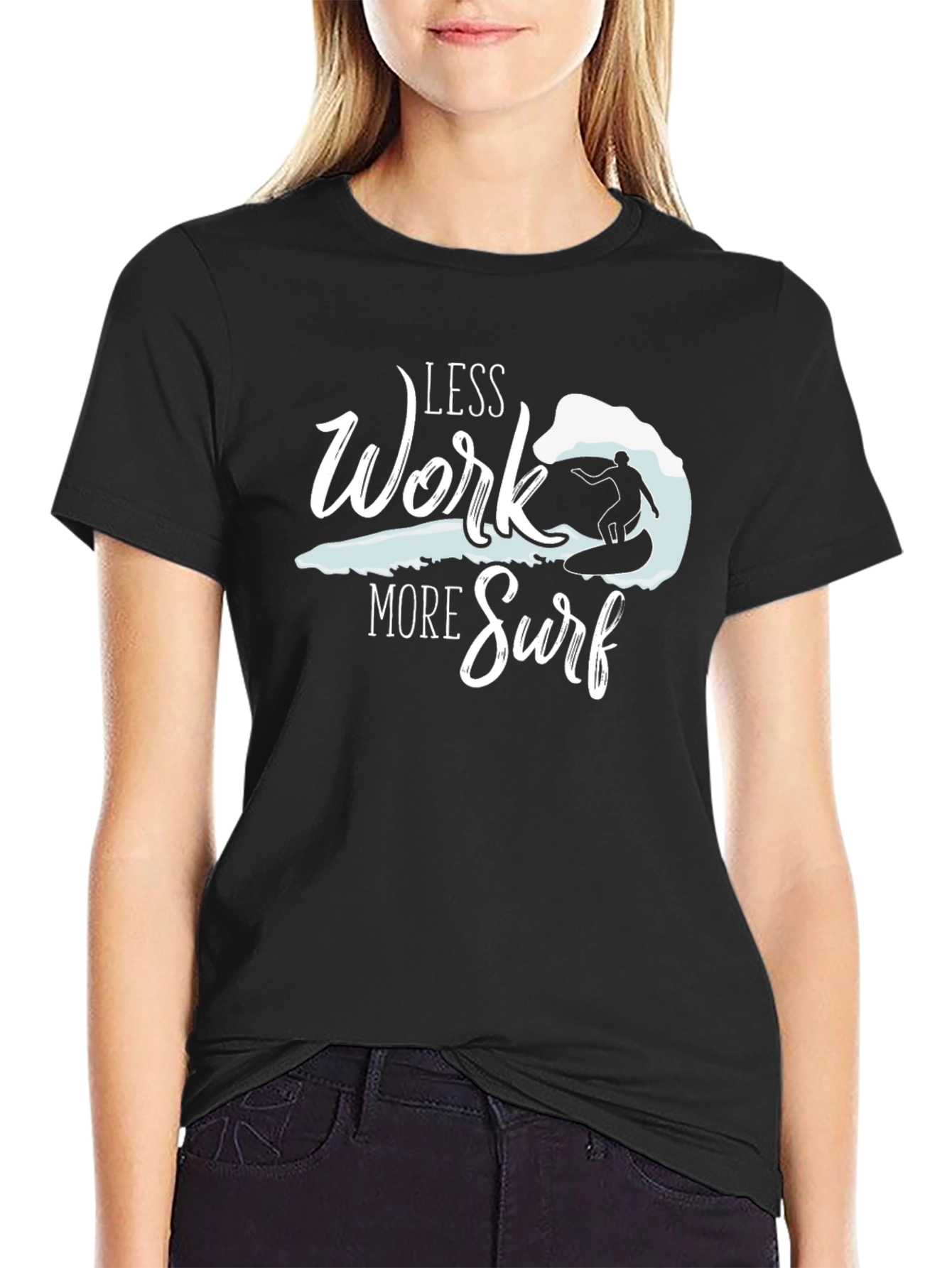 Less Work More Surf Black Graphic Tee