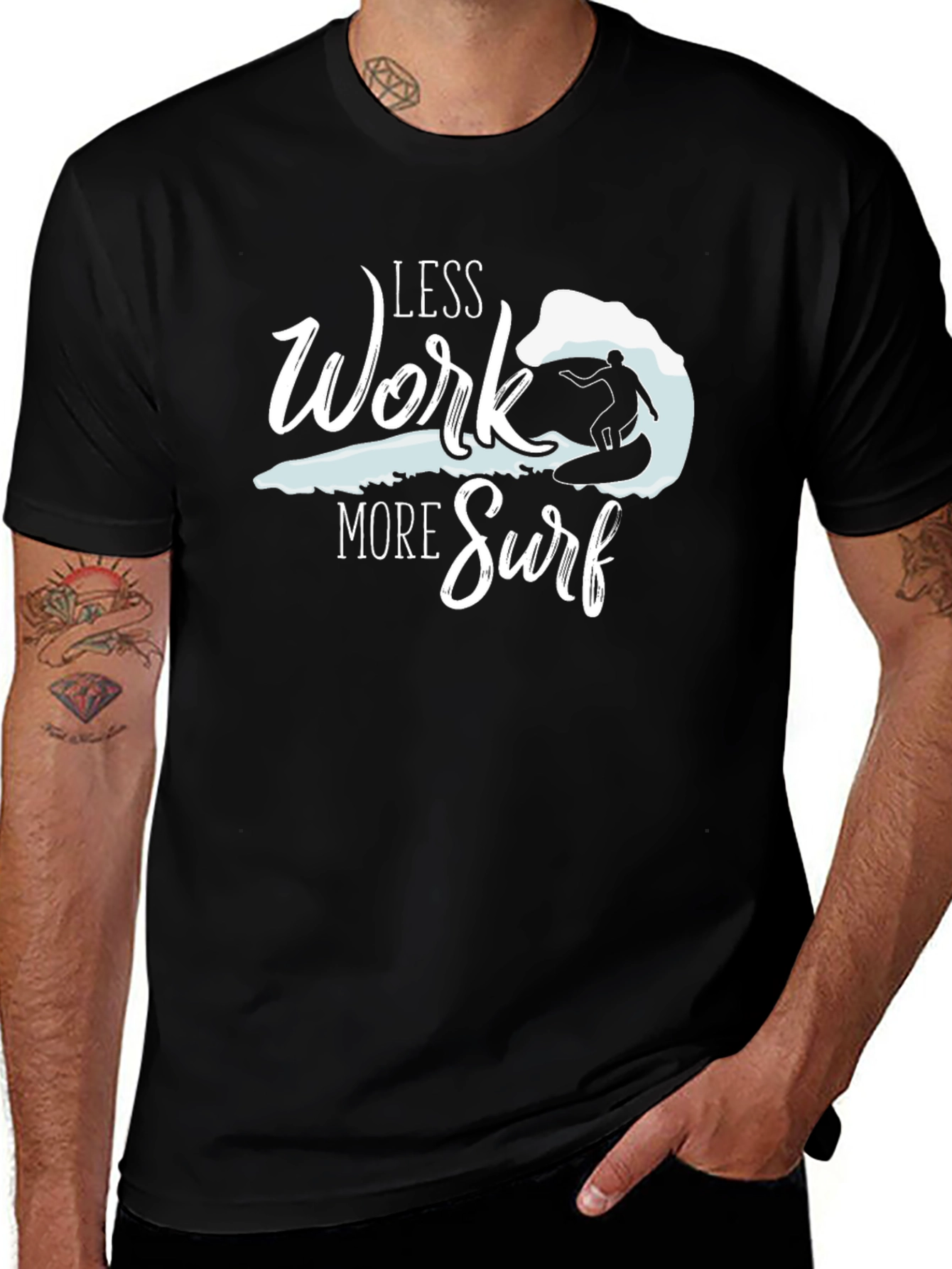 Less Work More Surf Black Graphic Tee