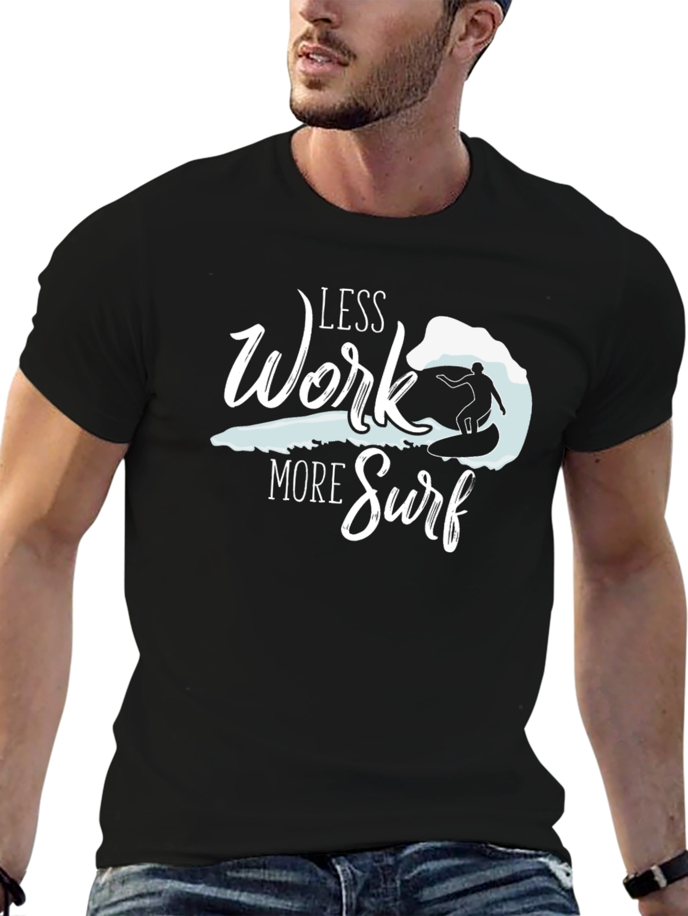 Less Work More Surf Black Graphic Tee