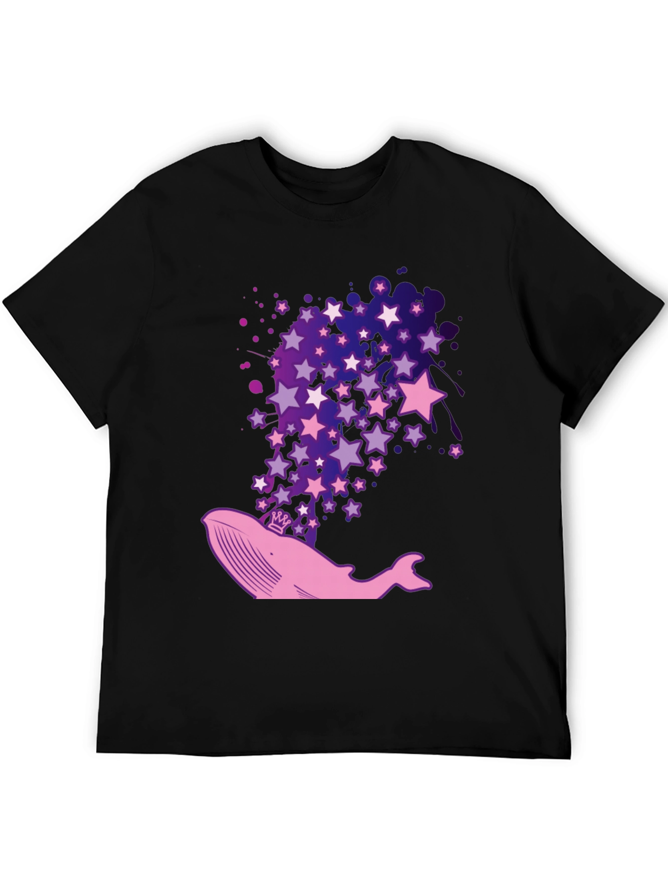 Whale & Stars Graphic Tee - Black Cotton T-Shirt