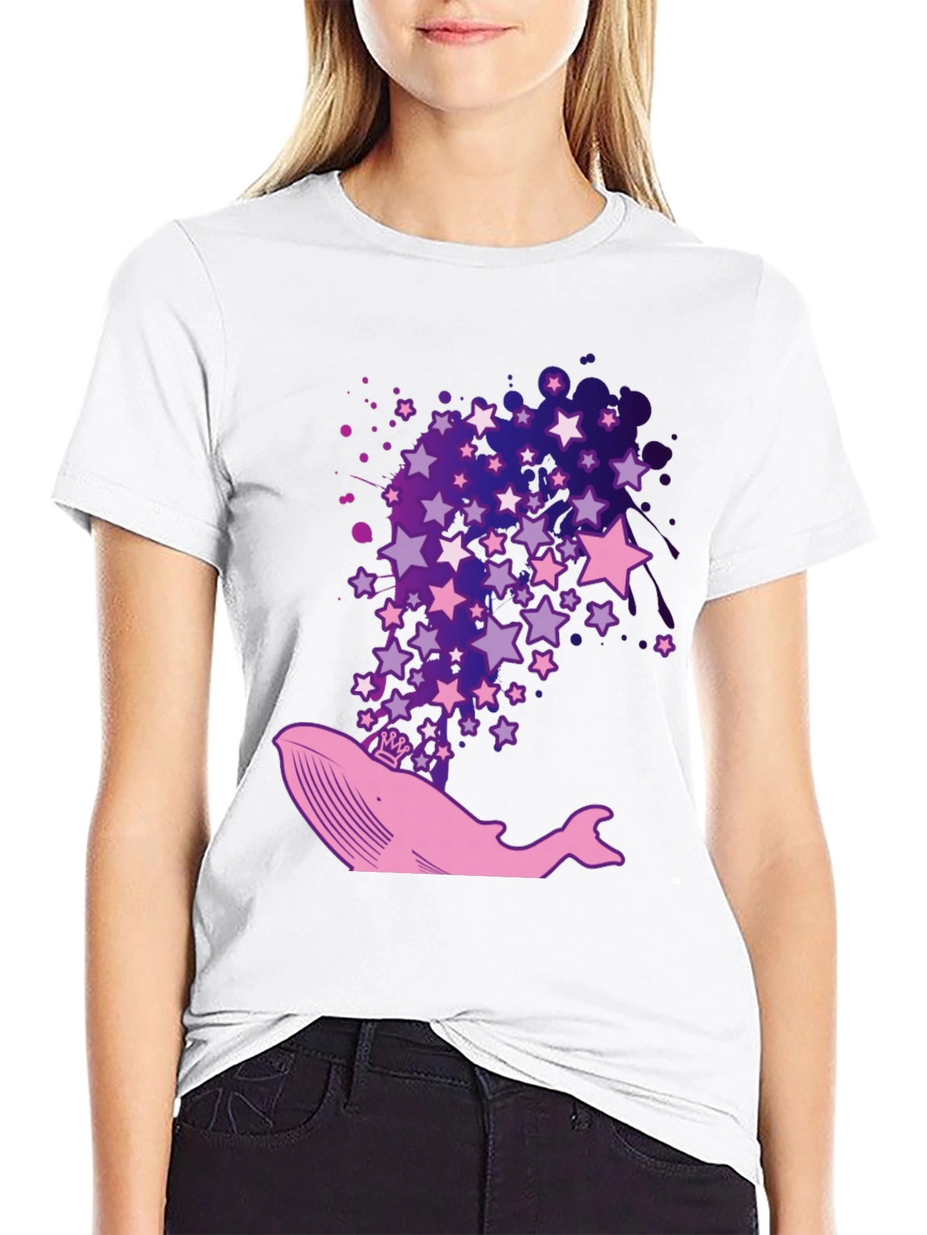 Whale & Stars Graphic Tee - Black Cotton T-Shirt