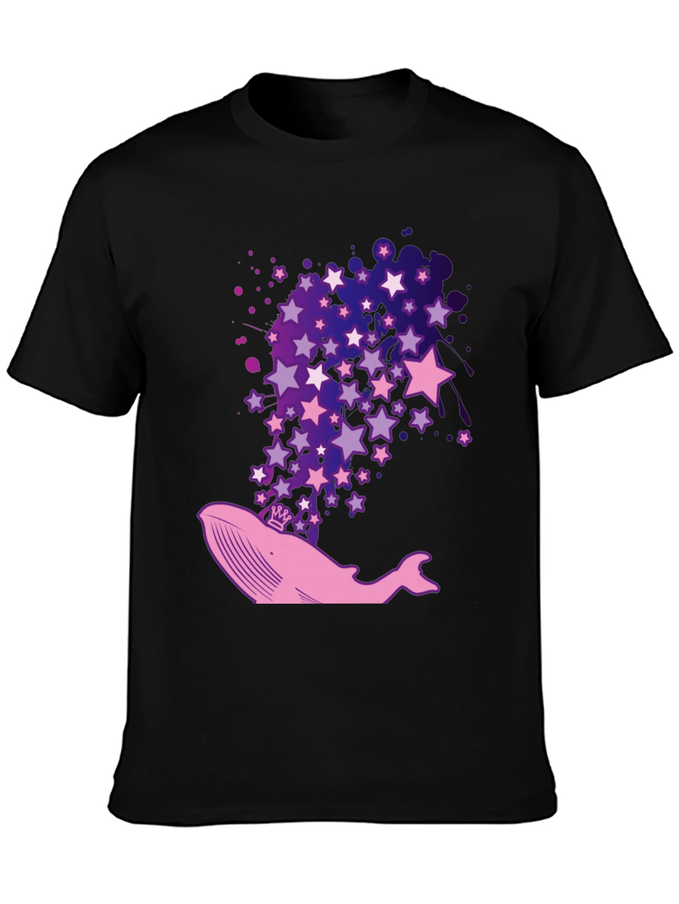 Whale & Stars Graphic Tee - Black Cotton T-Shirt