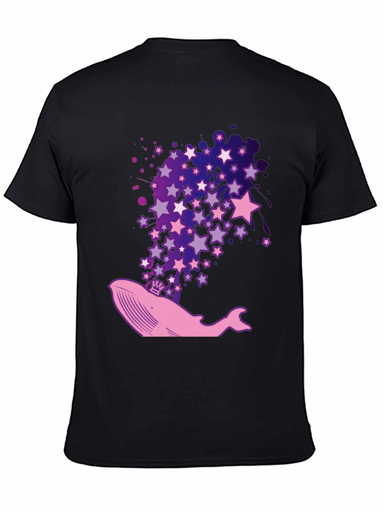 Whale & Stars Graphic Tee - Black Cotton T-Shirt