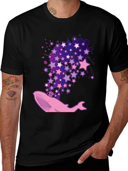 Whale & Stars Graphic Tee - Black Cotton T-Shirt
