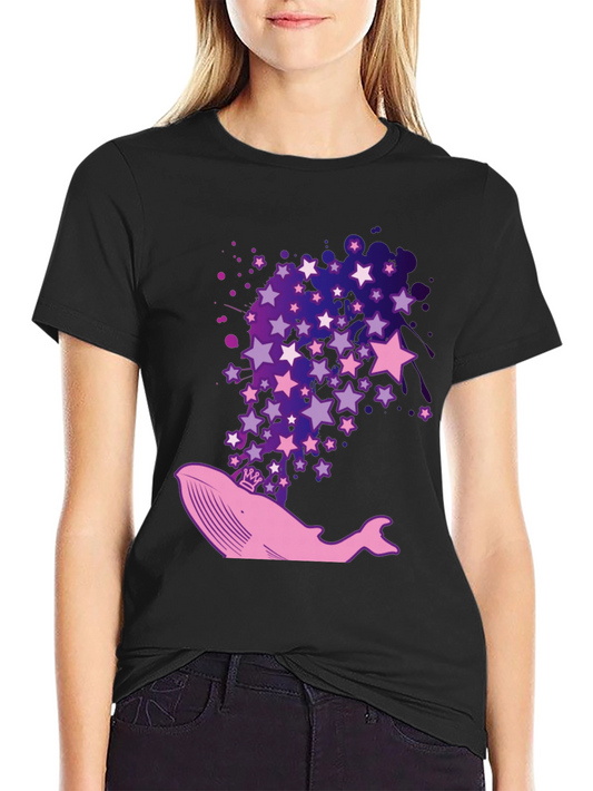 Whale & Stars Graphic Tee - Black Cotton T-Shirt