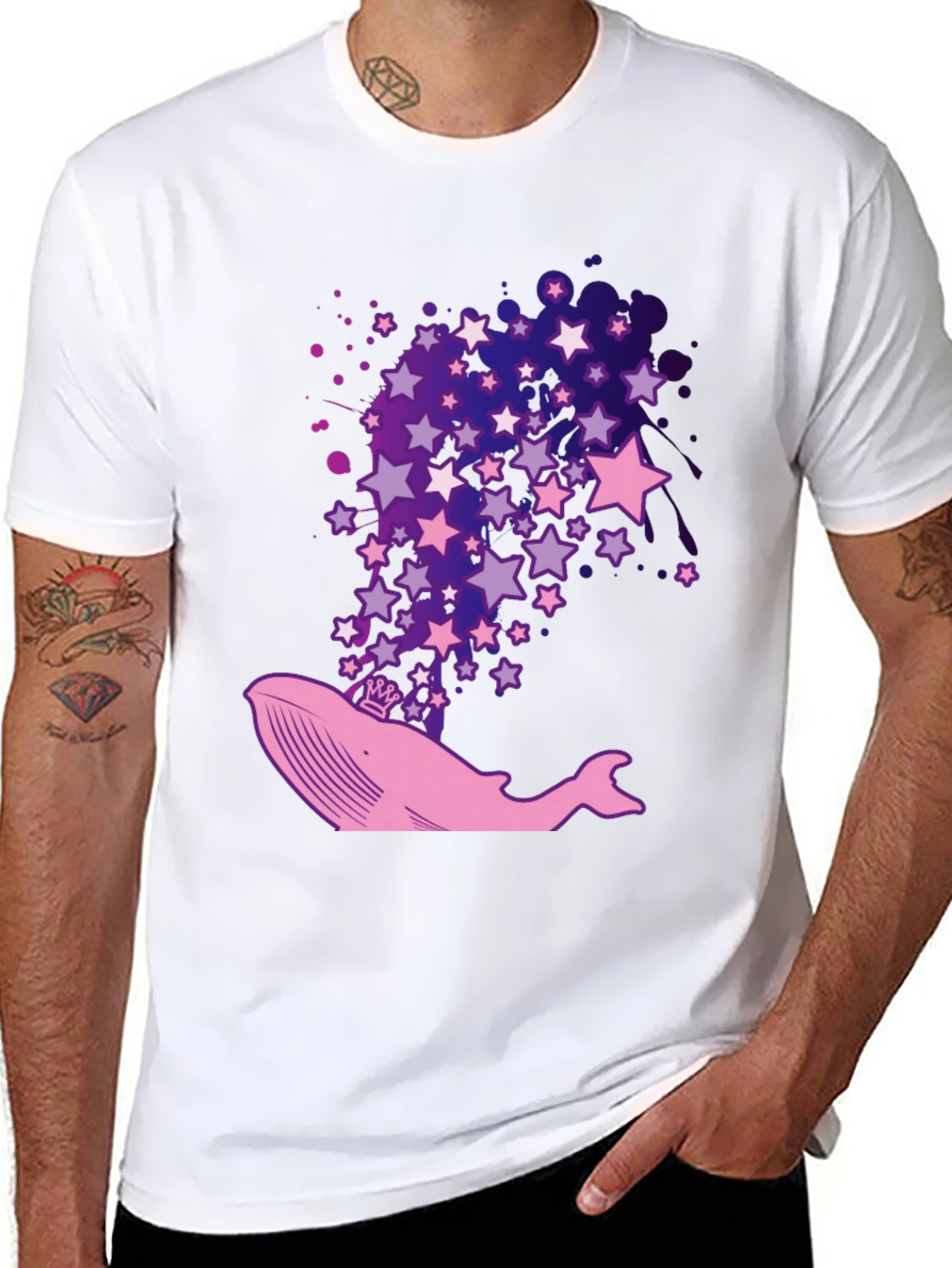 Whale & Stars Graphic Tee - Black Cotton T-Shirt
