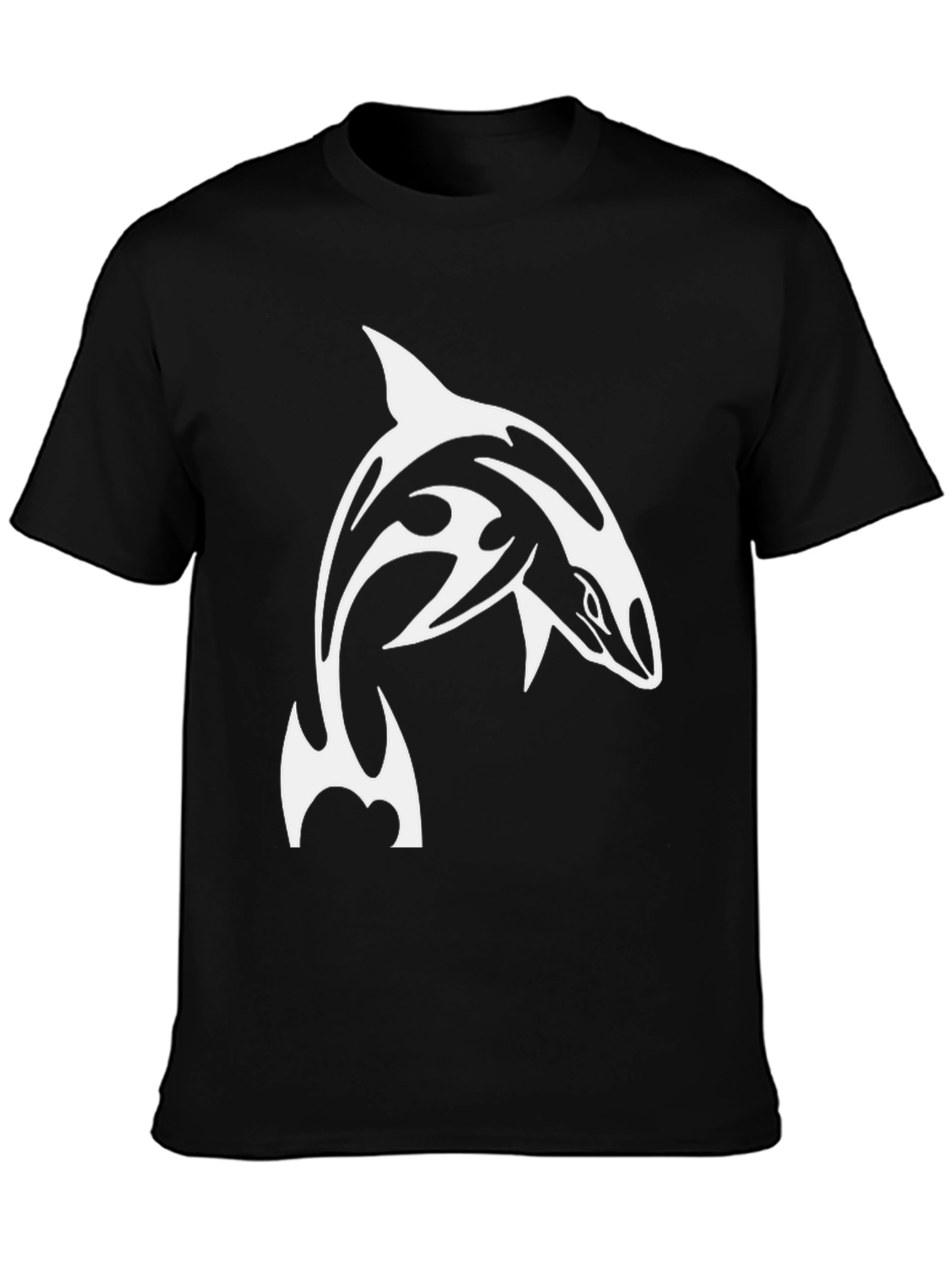 Black T-Shirt with Orca Whale Tribal Design