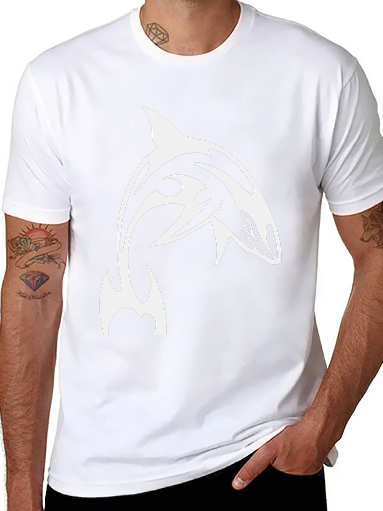 Black T-Shirt with Orca Whale Tribal Design