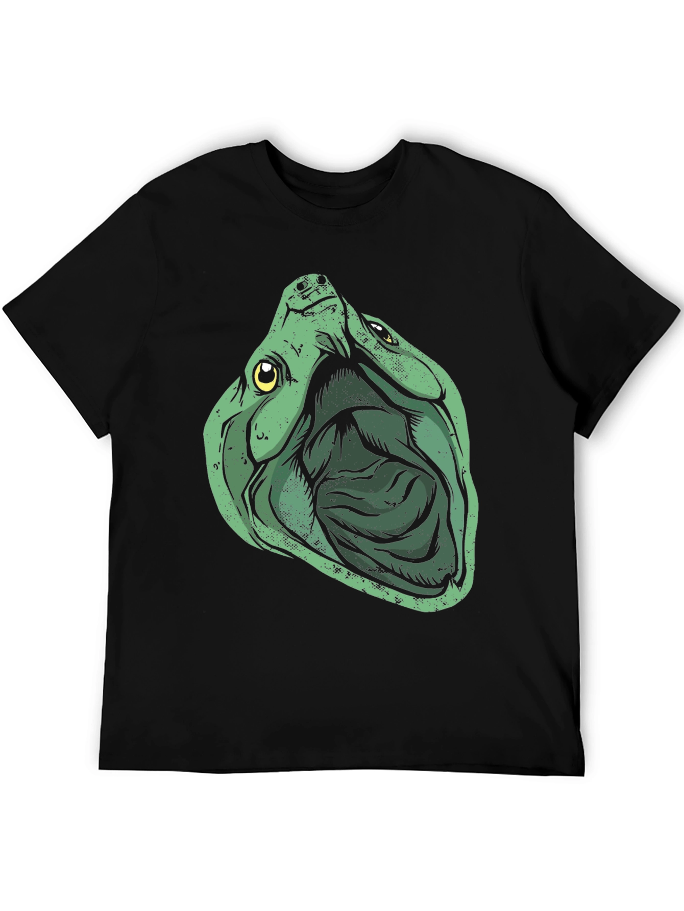 Green Turtle Graphic Print Black T-Shirt