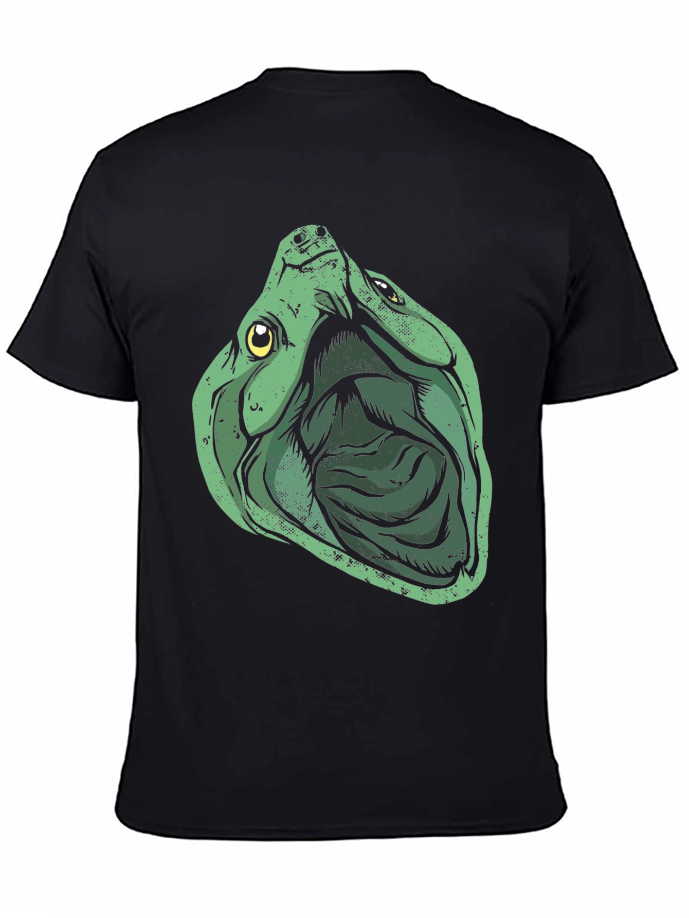 Green Turtle Graphic Print Black T-Shirt