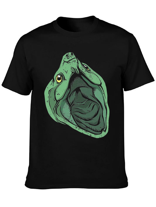 Green Turtle Graphic Print Black T-Shirt