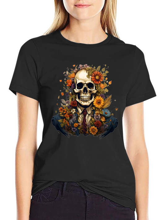 Floral Skull Graphic Tee - Unique Art Design