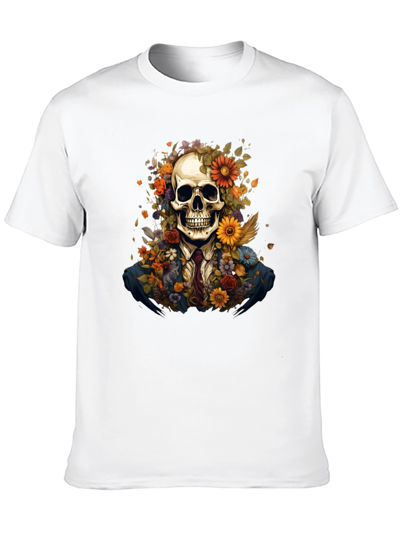 Floral Skull Graphic Tee - Unique Art Design