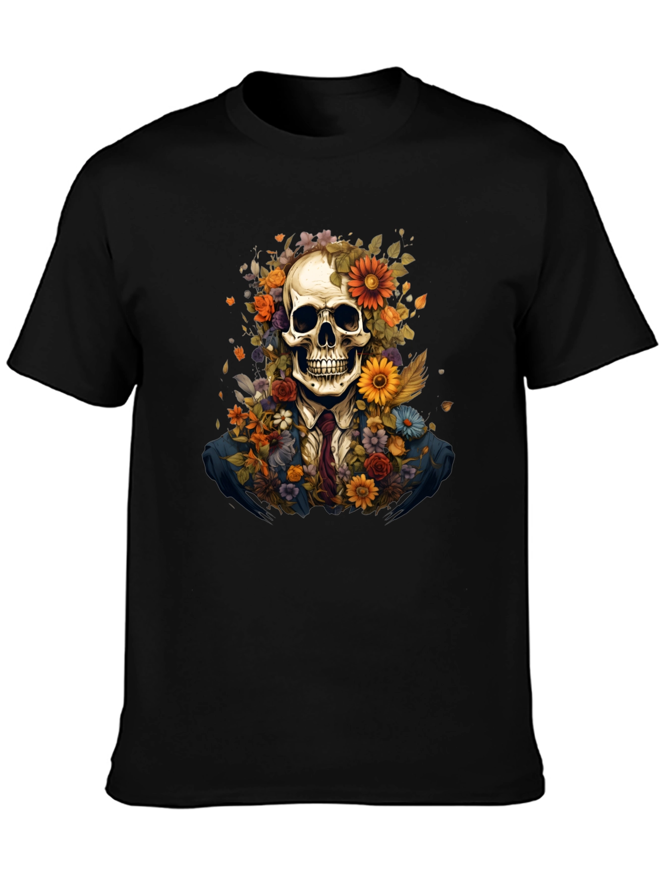 Floral Skull Graphic Tee - Unique Art Design