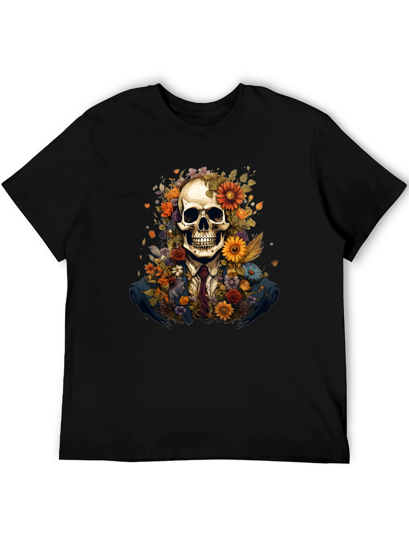 Floral Skull Graphic Tee - Unique Art Design