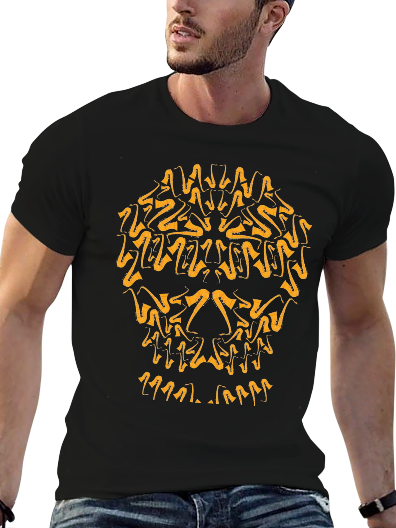 Saxophone Skull Graphic T-Shirt - Black Cotton Tee