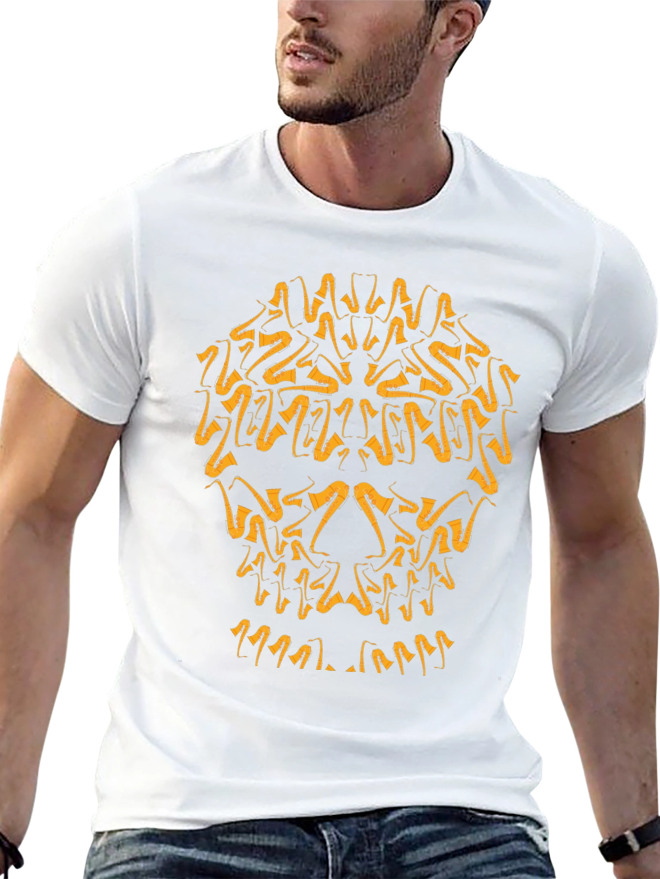 Saxophone Skull Graphic T-Shirt - Black Cotton Tee