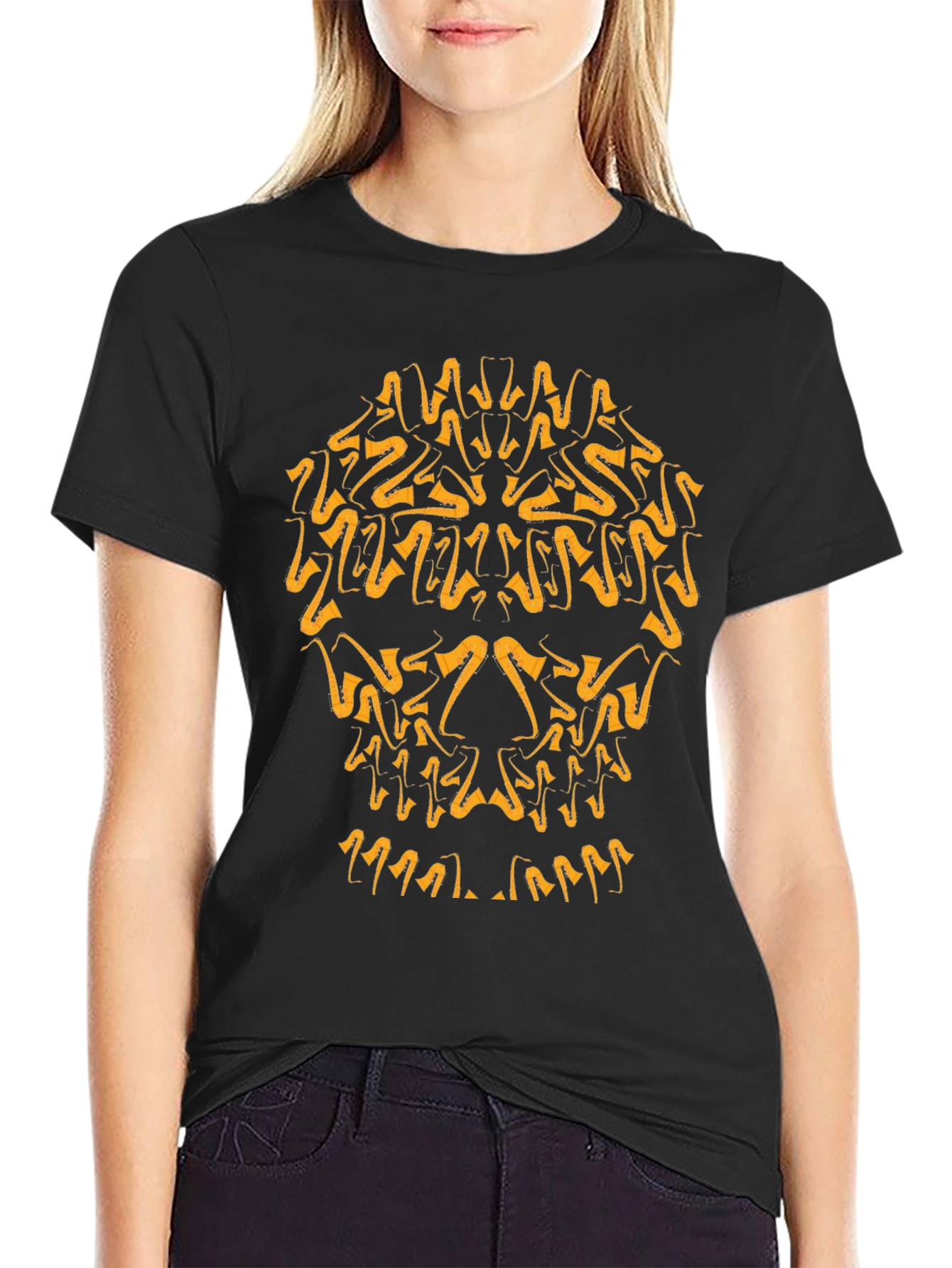 Saxophone Skull Graphic T-Shirt - Black Cotton Tee