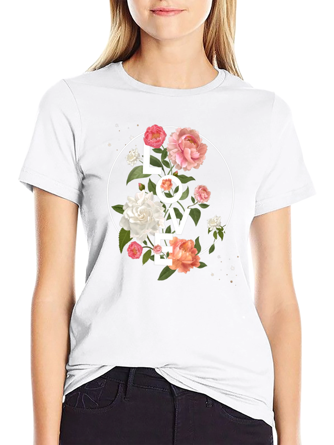 Floral LOVE Graphic Tee - Stylish Black T-Shirt