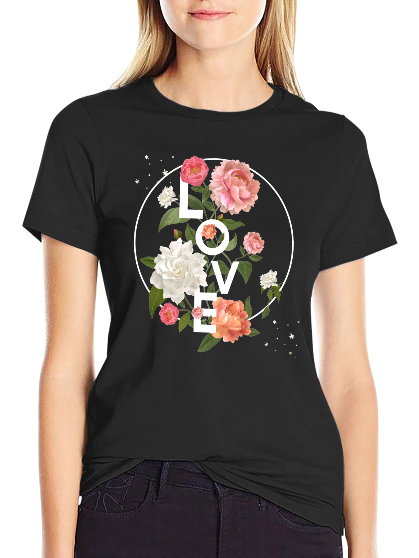Floral LOVE Graphic Tee - Stylish Black T-Shirt