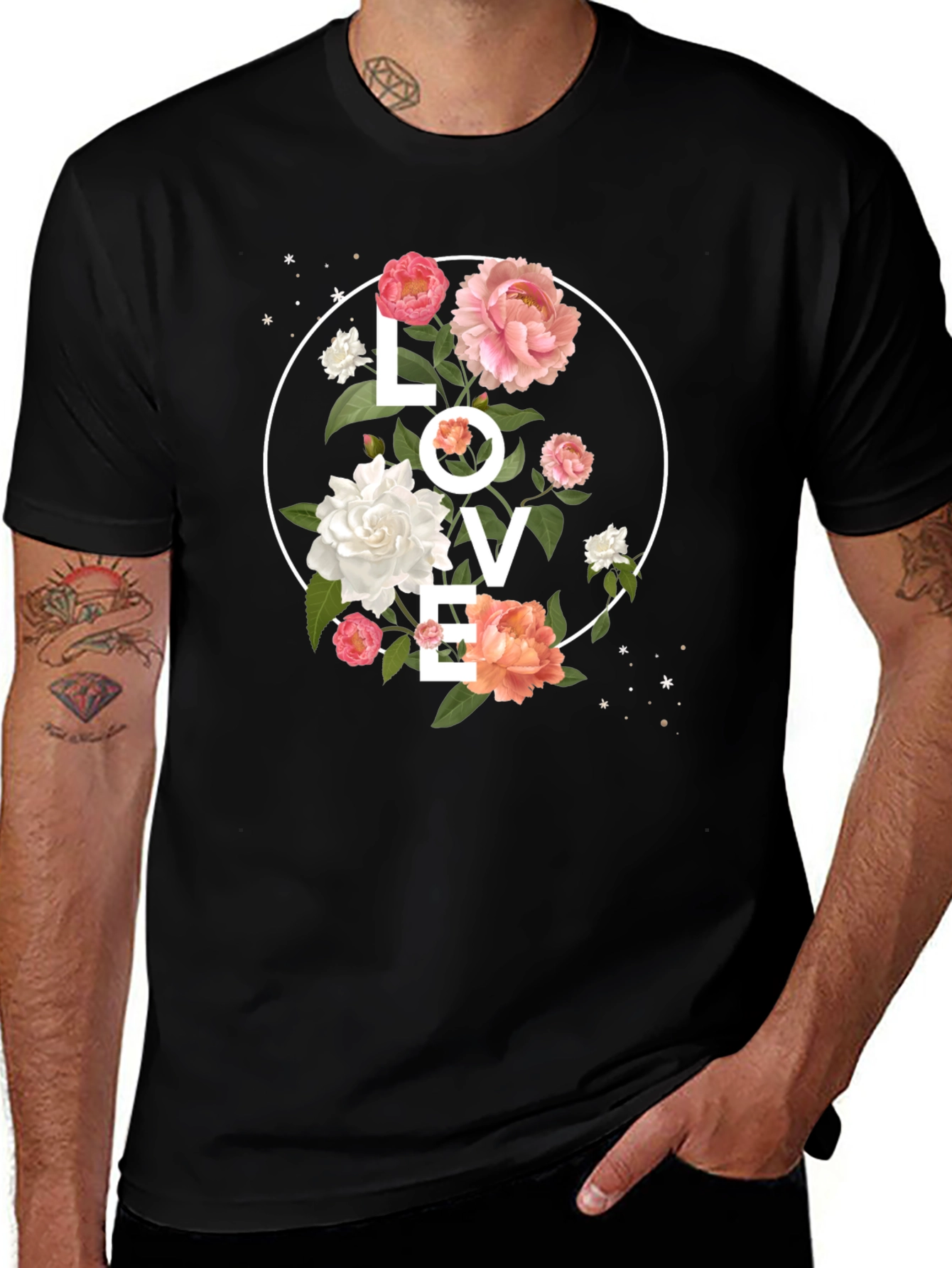 Floral LOVE Graphic Tee - Stylish Black T-Shirt