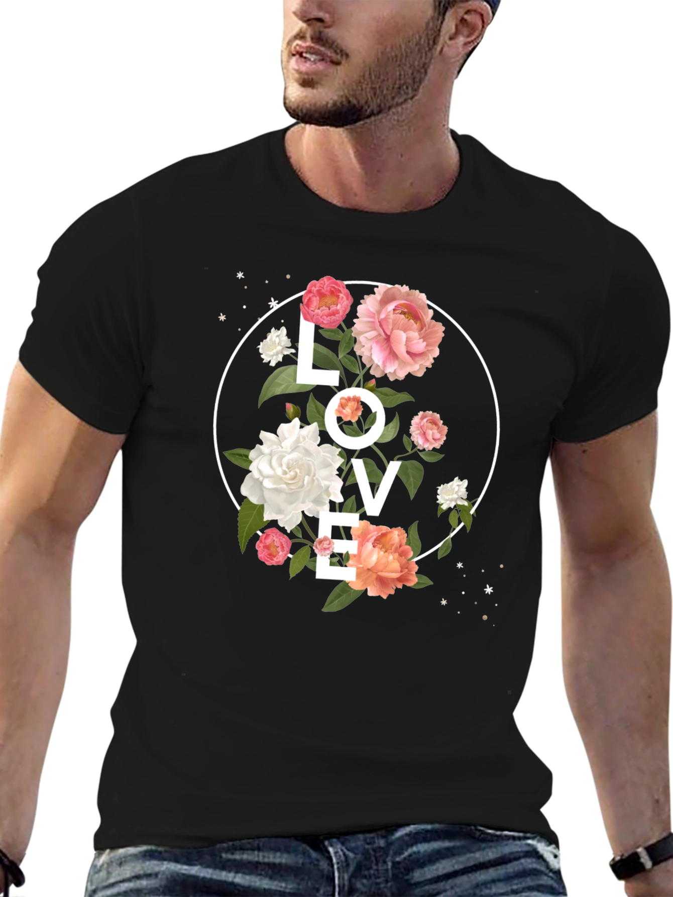 Floral LOVE Graphic Tee - Stylish Black T-Shirt