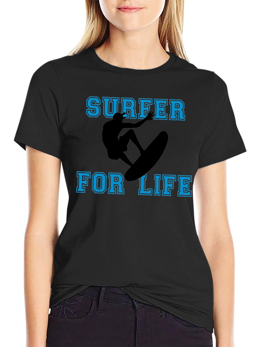 Surfer For Life Graphic Tee - Black Cotton T-Shirt