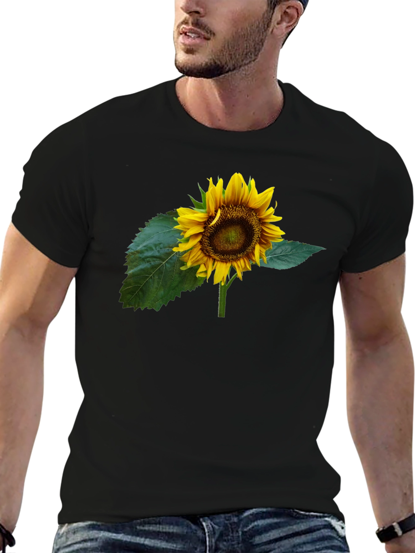 Sunflower Graphic Tee - Black Cotton T-Shirt