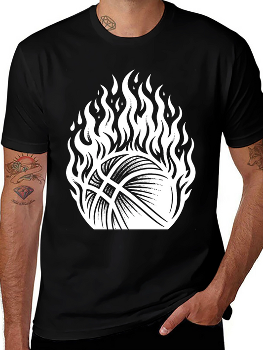 Flaming Basketball Graphic Tee - Black