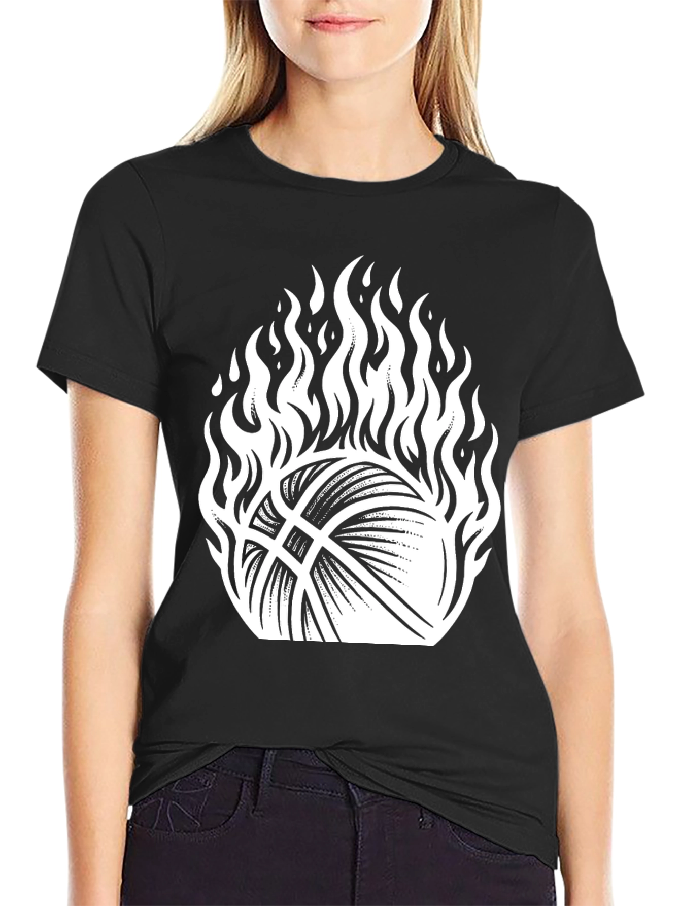 Flaming Basketball Graphic Tee - Black