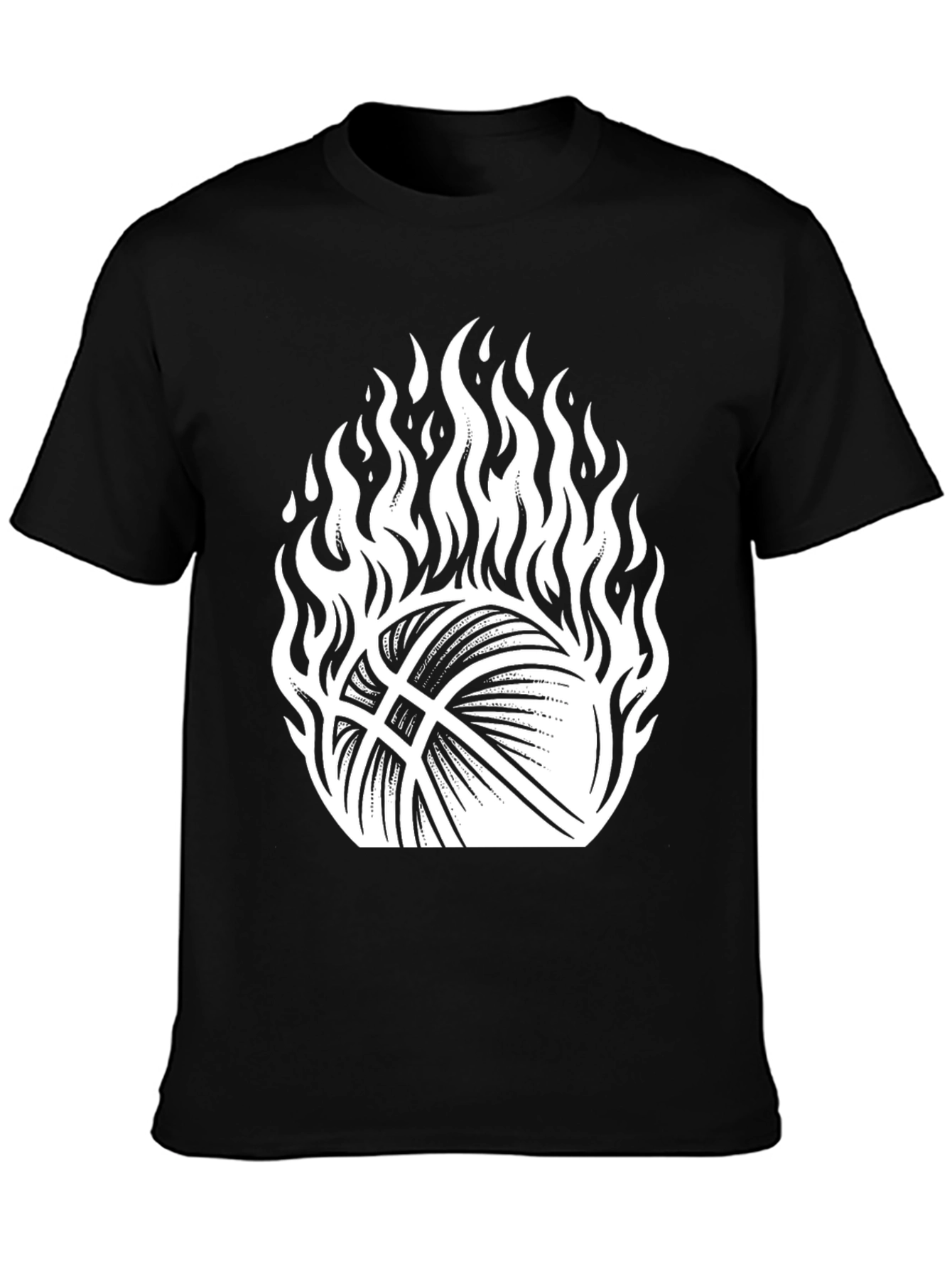 Flaming Basketball Graphic Tee - Black