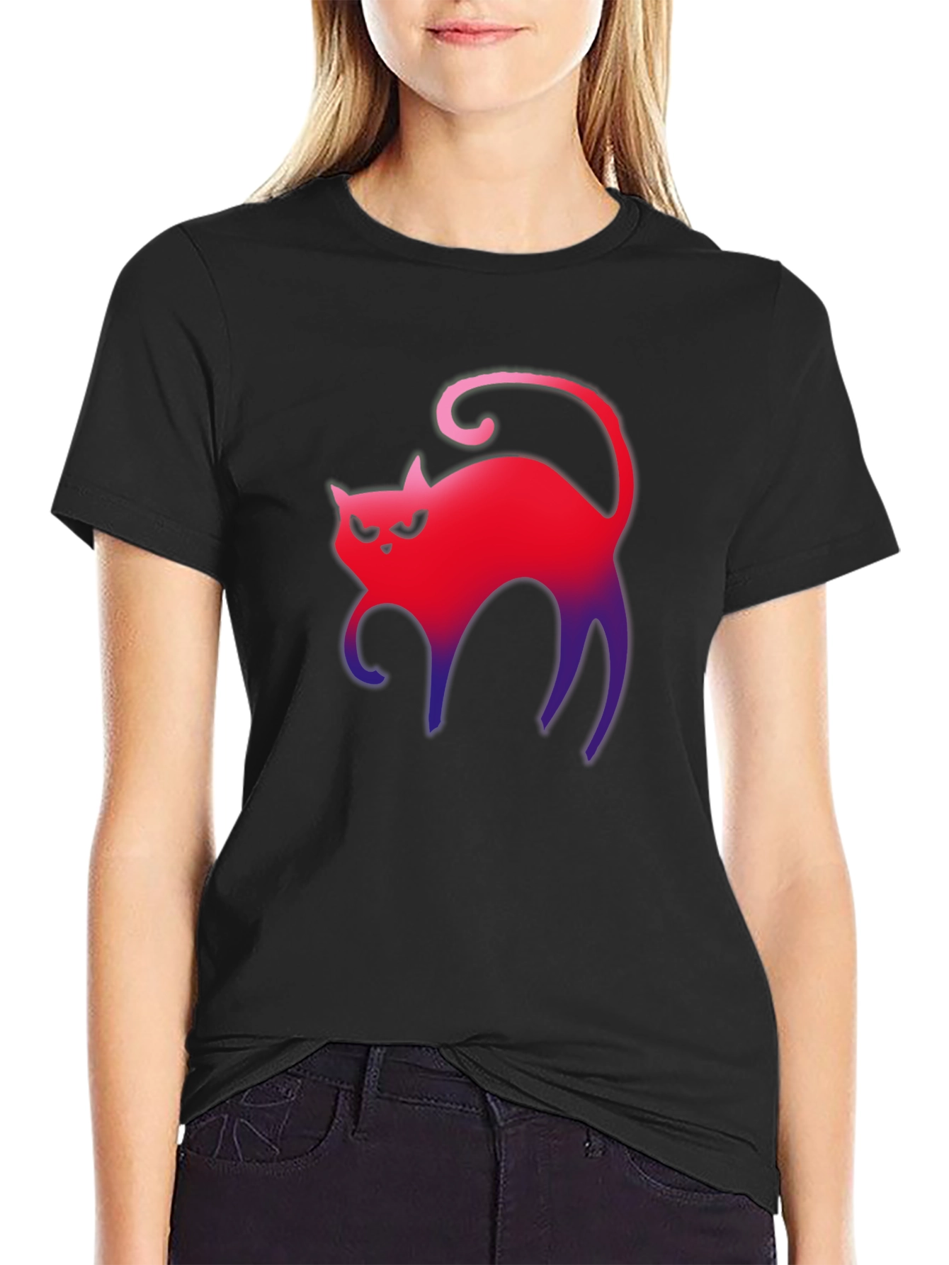 Gradient Cat Graphic Tee - Mens Black T-Shirt
